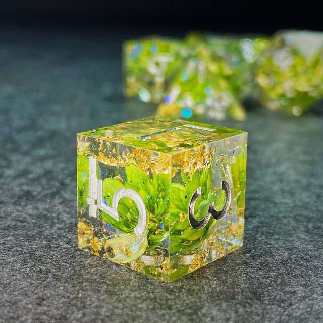 Sage’s Enchanted Flower Green Sharp Edge Resin Polyhedral Dice Set image 8