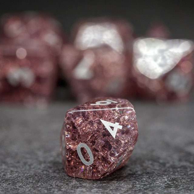 Sage's Kaleidoscopes Salmon Cracked Glass Gloss Finish Polyhedral Dice Set image 4