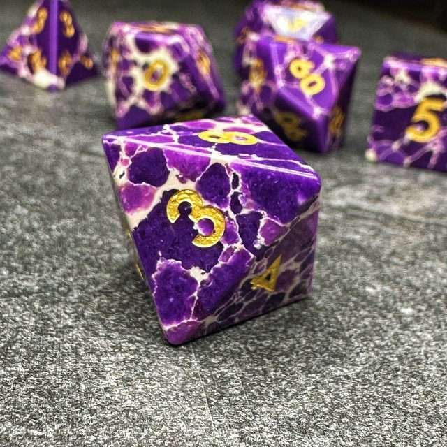 Sage's Treasures - Spotted Purple/White Stone Polyhedral Dice Set image 5