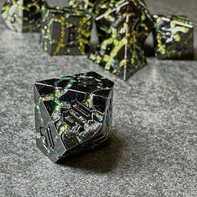 Sage's Warp Stones Yellow Star Metal Polyhedral Dice Set image 4
