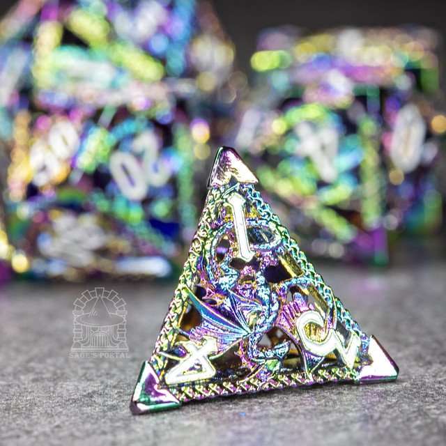Sage's Dragonstones - Rainbow Noble Dragon Hollow Metal Polyhedral Dice Set image 6