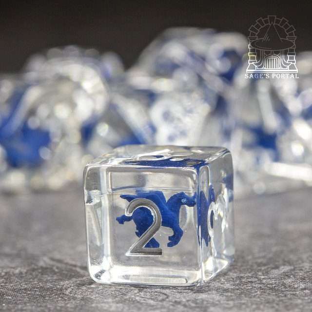 Sage's Blue Pegasus Familiar Resin Polyhedral Dice Set image 5