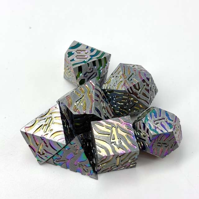 Sage's Fusion Stones Holographic Rainbow Metal Polyhedral Dice Set image 7