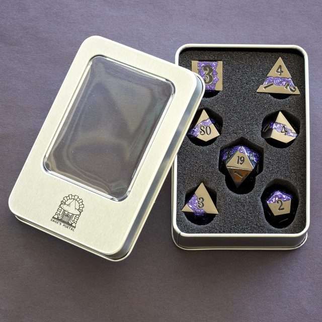 Sage's Rift Stones - Gloss Black/Purple Metal Polyhedral Dice Set image 10