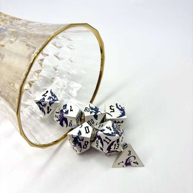 Sage’s Dragon Etchings Silver Teal/Purple Metal Polyhedral Dice Set image 9