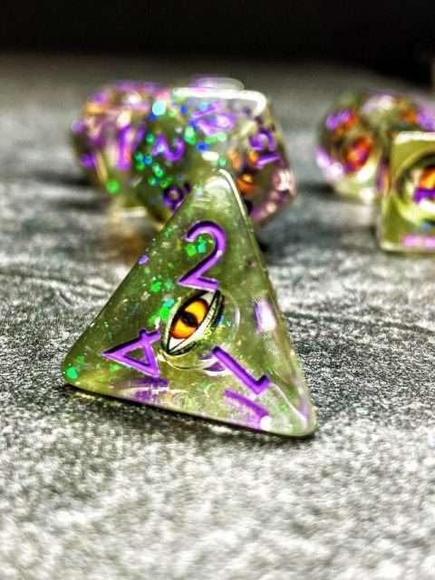 Sage's Bottled Yellow/Green Dragon Eyes Resin Polyhedral Dice Set image 9