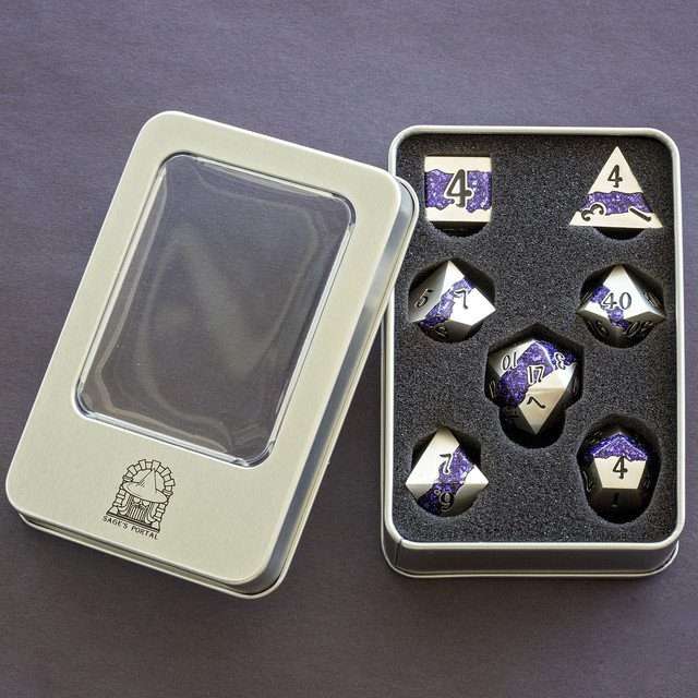 Sage's Rift Stones - Pearl Silver/Purple Metal Polyhedral Dice Set image 12