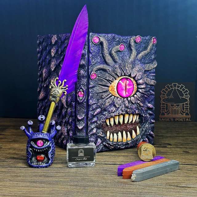 Purple Eye Tyrant Notebook Gift Set | Handmade Notebook for TTRPG, Sketchbook, Diary image 1