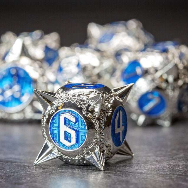 Sage's Enchanted Morningstars - Silver/Blue Metal Polyhedral Dice Set image 6