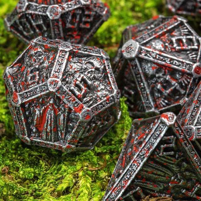 Sage's Lich's Phylactery Nickel/Blood Metal Polyhedral Dice Set image 0
