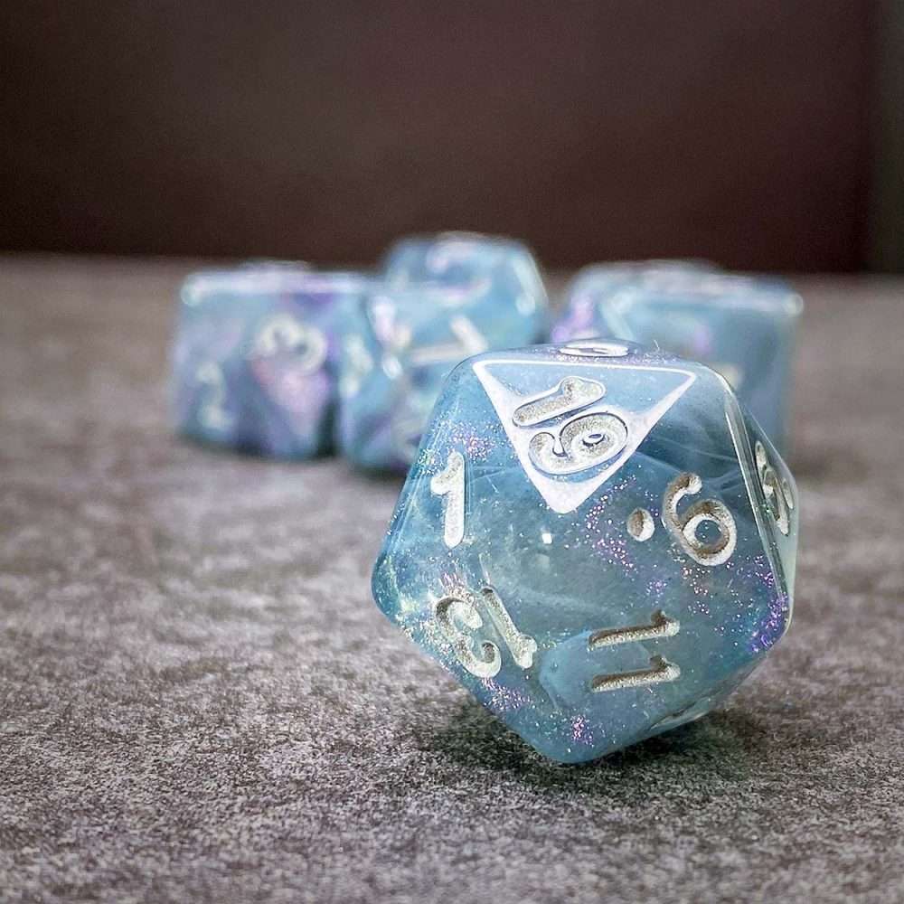 Sage's Shards - Grey/Transparent Glitter Polyhedral Dice Set image 2