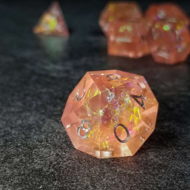 Sage's Enchanted Crystals Pink/Peach Silver Ink Sharp Edge Resin Dice Set image 21