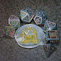 Sage's Grim's Fortunes - Silver/Holo Skull-Bones Metal Polyhedral Dice Set image 0