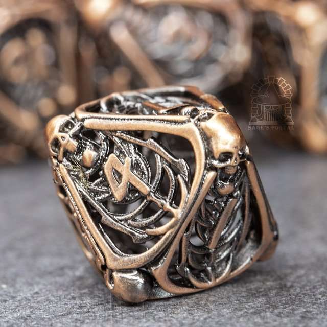 Sage's Macabre Bone Trinket Copper Hollow Metal Polyhedral Dice Set image 5