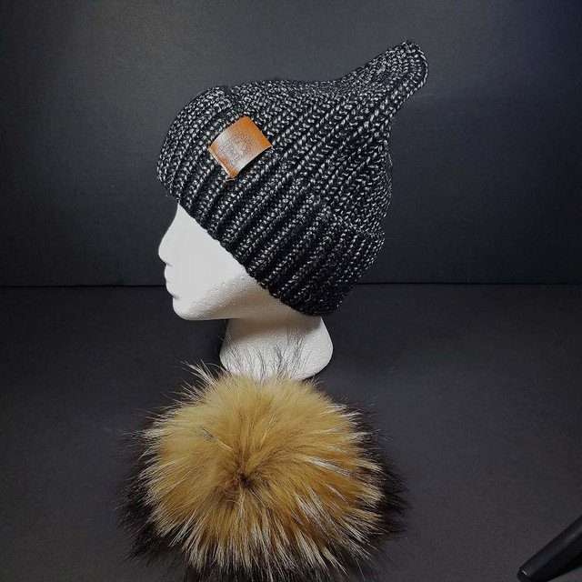 Sage’s Cap – Black Knit Beanie with Raccoon Pompom image 2