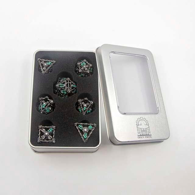 Sage's Tarnished Rose Hollow Metal Polyhedral Dice Set image 11
