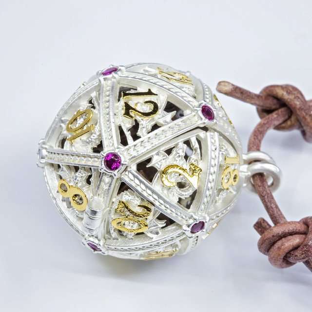 Sage’s Tiny Treasures Winter Rose Draconic Cage Necklace with Miniature Dice Set image 2