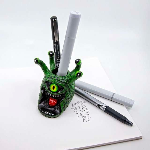 Green Eye Tyrant Desk Companion Phone Stand & Pencil Holder - Sage's PortalDesk Accessory