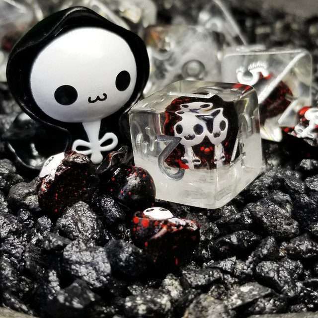 Grim Reaper DND Resin Dice Set | Sage's Familiars + Optional Matching Figurine | Necromancer Death Themed Polyhedral Dice - Sage's PortalResin Dice + Figurine Set