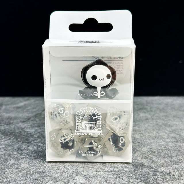 Grim Reaper DND Resin Dice Set | Sage's Familiars + Optional Matching Figurine | Necromancer Death Themed Polyhedral Dice - Sage's PortalResin Dice + Figurine Set