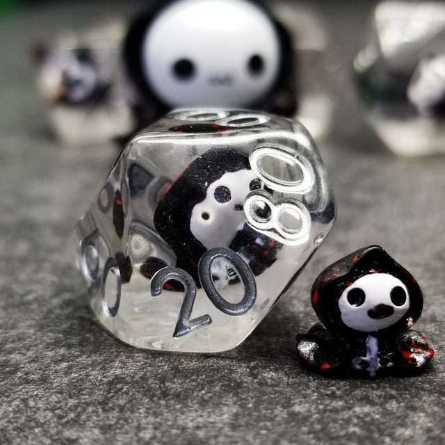 Grim Reaper DND Resin Dice Set | Sage's Familiars + Optional Matching Figurine | Necromancer Death Themed Polyhedral Dice - Sage's PortalResin Dice + Figurine Set