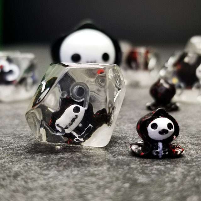 Grim Reaper DND Resin Dice Set | Sage's Familiars + Optional Matching Figurine | Necromancer Death Themed Polyhedral Dice - Sage's PortalResin Dice + Figurine Set
