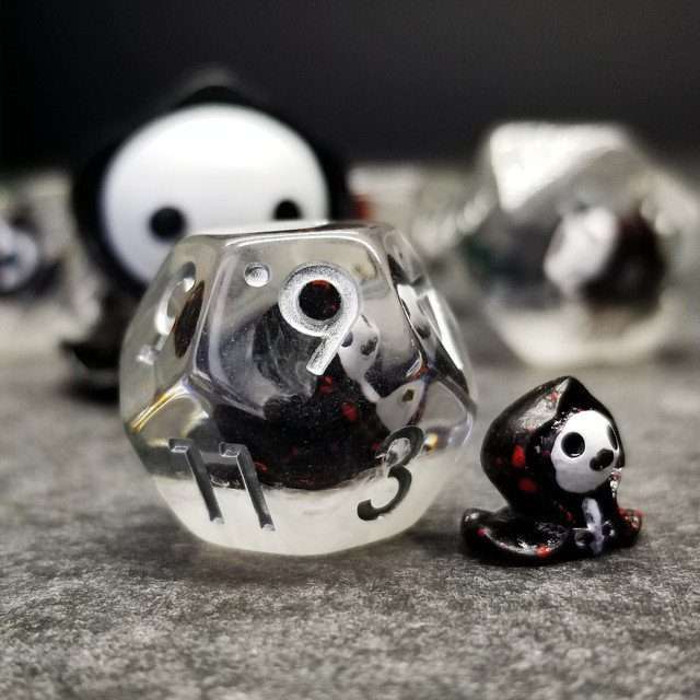 Grim Reaper DND Resin Dice Set | Sage's Familiars + Optional Matching Figurine | Necromancer Death Themed Polyhedral Dice - Sage's PortalResin Dice + Figurine Set