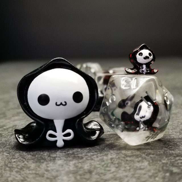 Grim Reaper DND Resin Dice Set | Sage's Familiars + Optional Matching Figurine | Necromancer Death Themed Polyhedral Dice - Sage's PortalResin Dice + Figurine Set