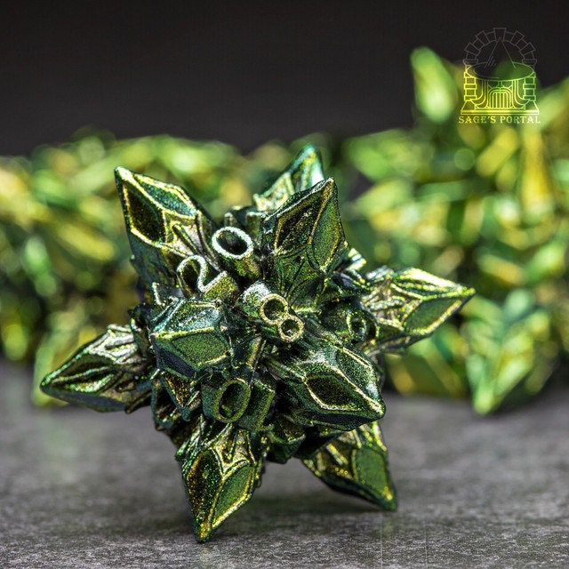 Sage’s Deadly Blossoms Green Metal Polyhedral Dice Set | Dungeons Dragons DnD Pathfinder RPG