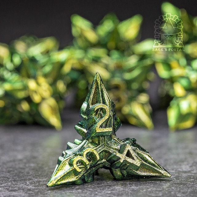 Sage’s Deadly Blossoms Green Metal Polyhedral Dice Set | Dungeons Dragons DnD Pathfinder RPG