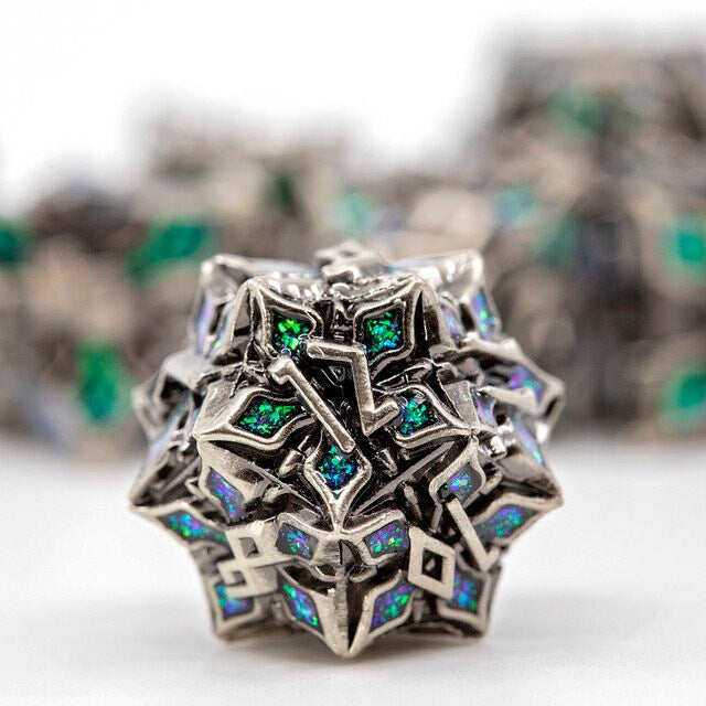 Sage's Petrified Lilium Jade Metal Polyhedral Dice Set | Dungeons Dragons DnD Pathfinder RPG