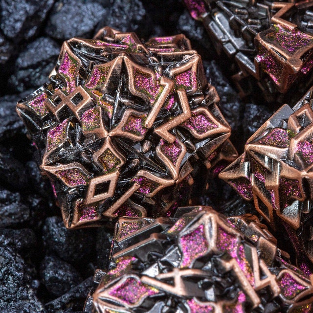 Sage's Petrified Lilium Mauve Metal Polyhedral Dice Set | Dungeons Dragons DnD Pathfinder RPG