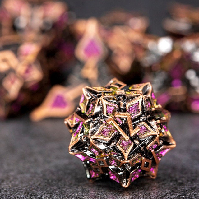 Sage's Petrified Lilium Mauve Metal Polyhedral Dice Set | Dungeons Dragons DnD Pathfinder RPG
