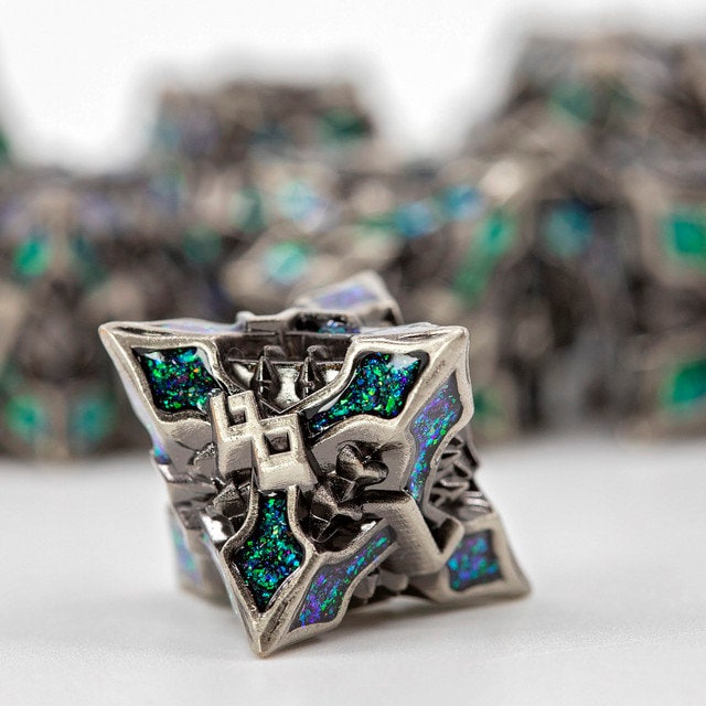 Sage's Petrified Lilium Jade Metal Polyhedral Dice Set | Dungeons Dragons DnD Pathfinder RPG