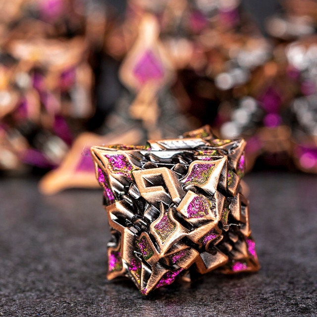 Sage's Petrified Lilium Mauve Metal Polyhedral Dice Set | Dungeons Dragons DnD Pathfinder RPG
