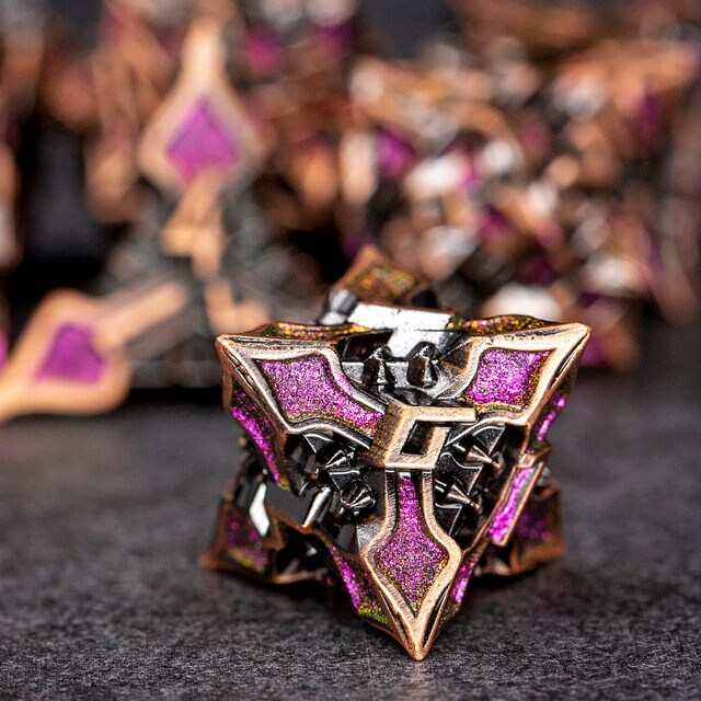Sage's Petrified Lilium Mauve Metal Polyhedral Dice Set | Dungeons Dragons DnD Pathfinder RPG