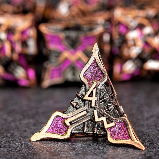Sage's Petrified Lilium Mauve Metal Polyhedral Dice Set | Dungeons Dragons DnD Pathfinder RPG