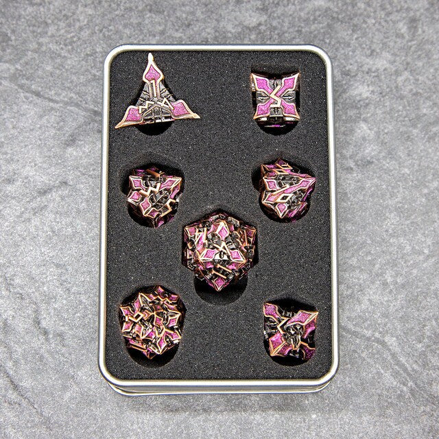 Sage's Petrified Lilium Mauve Metal Polyhedral Dice Set | Dungeons Dragons DnD Pathfinder RPG