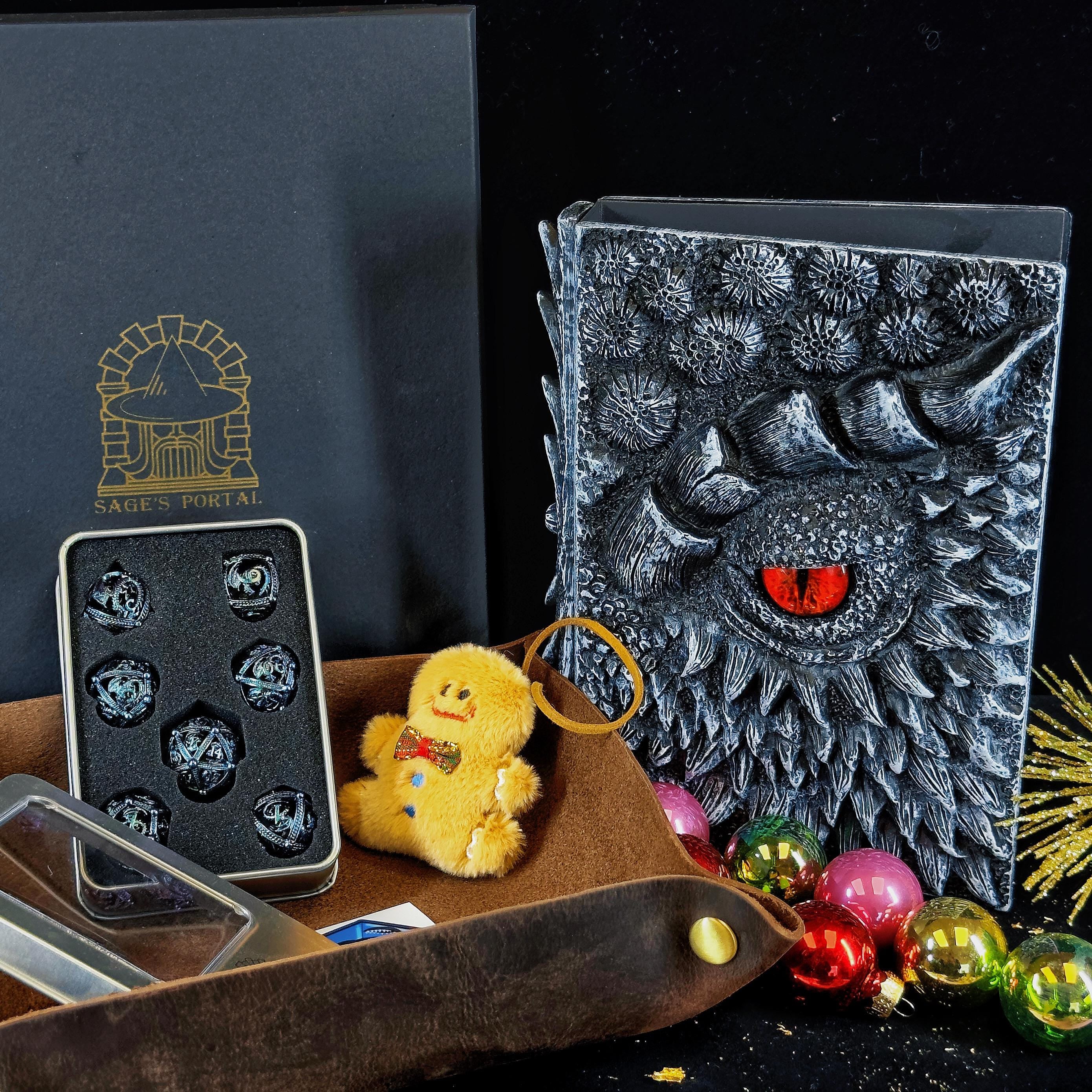 Sage's Christmas Notebook & Dice Gift Bundle | Dragon Journal, Dice Set, Leather Tray and Toy