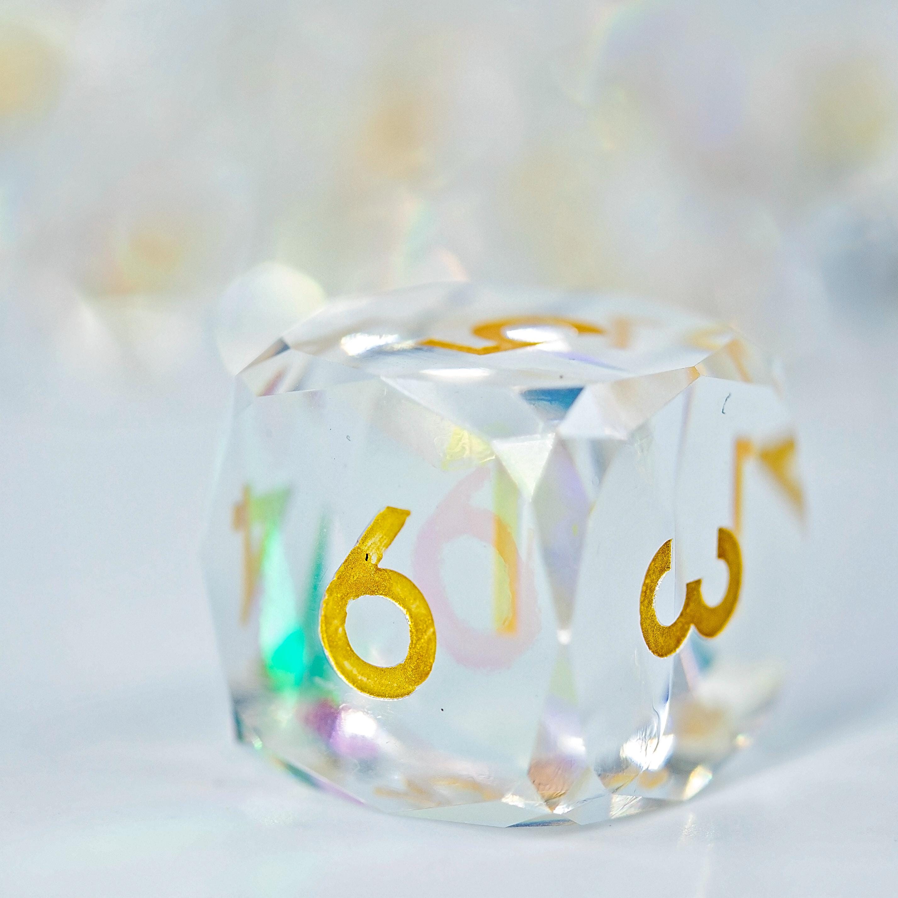 Faceted Resin DND Dice Set | Sage’s Faceted Crystals | Clear Gem Cut Design