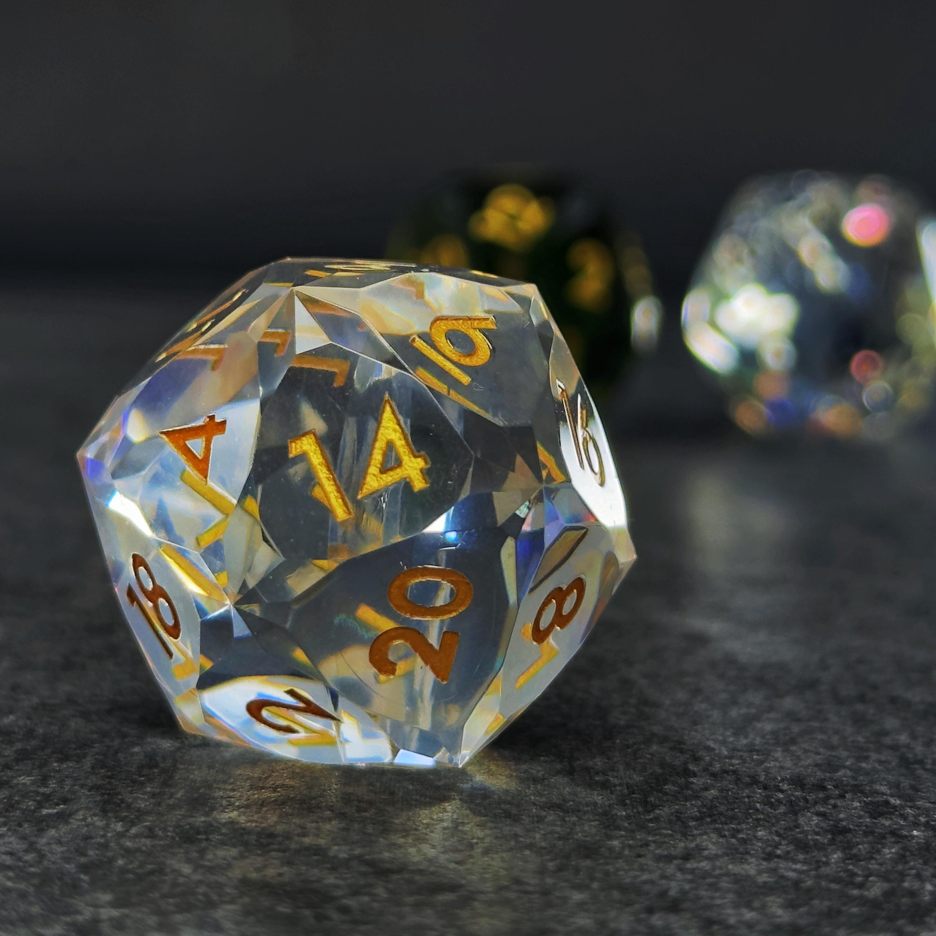 DND Faceted Resin 30mm D20 | Sage’s Faceted Crystals | Gem Cut Sharp Edge Dice