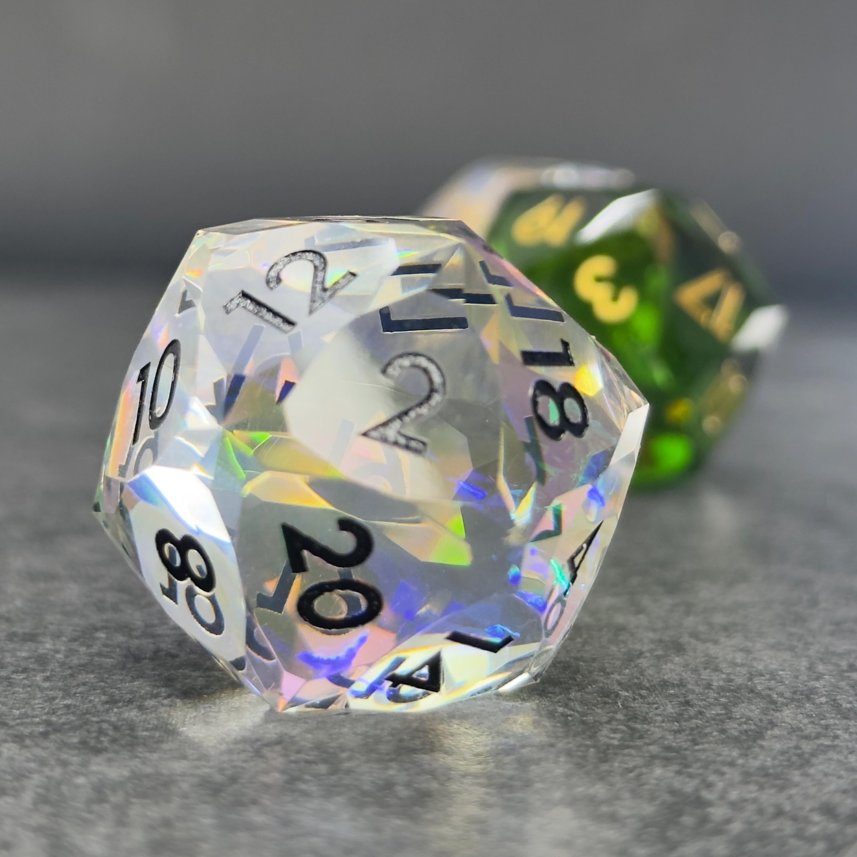 DND Faceted Resin 30mm D20 | Sage’s Faceted Crystals | Gem Cut Sharp Edge Dice