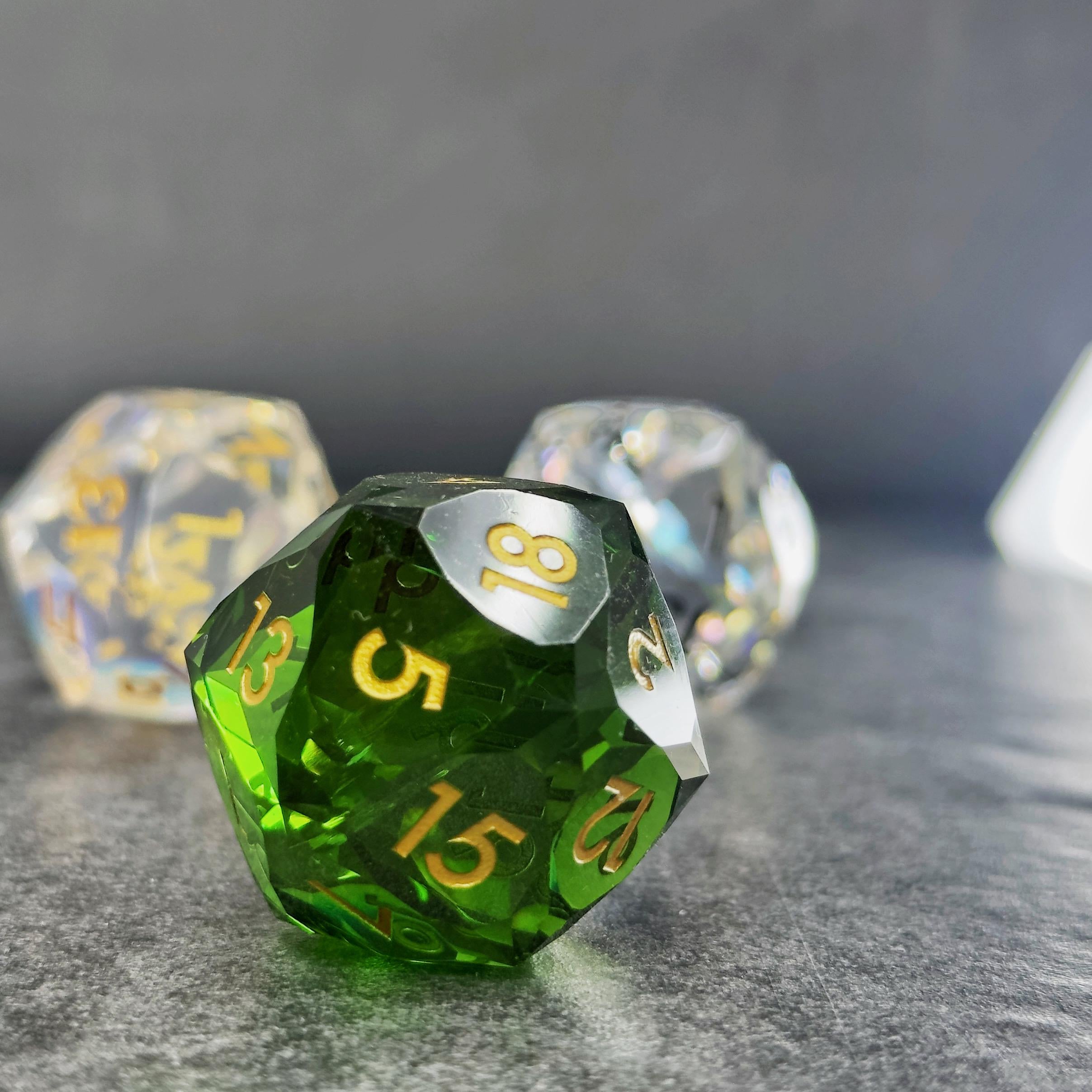DND Faceted Resin 30mm D20 | Sage’s Faceted Crystals | Gem Cut Sharp Edge Dice