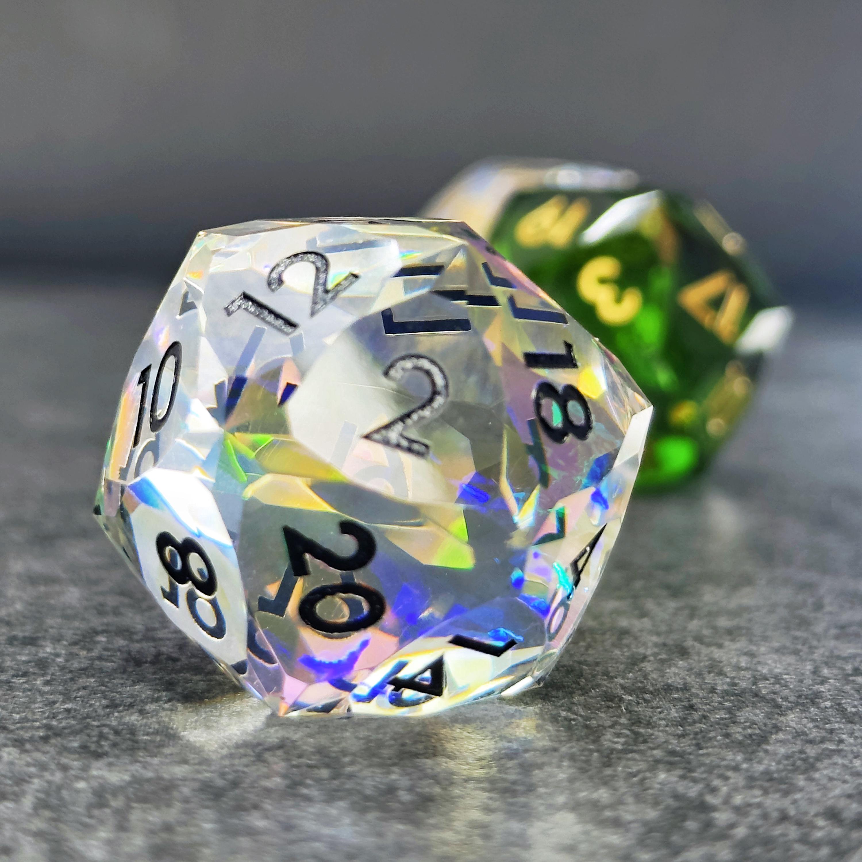 DND Faceted Resin 30mm D20 | Sage’s Faceted Crystals | Gem Cut Sharp Edge Dice