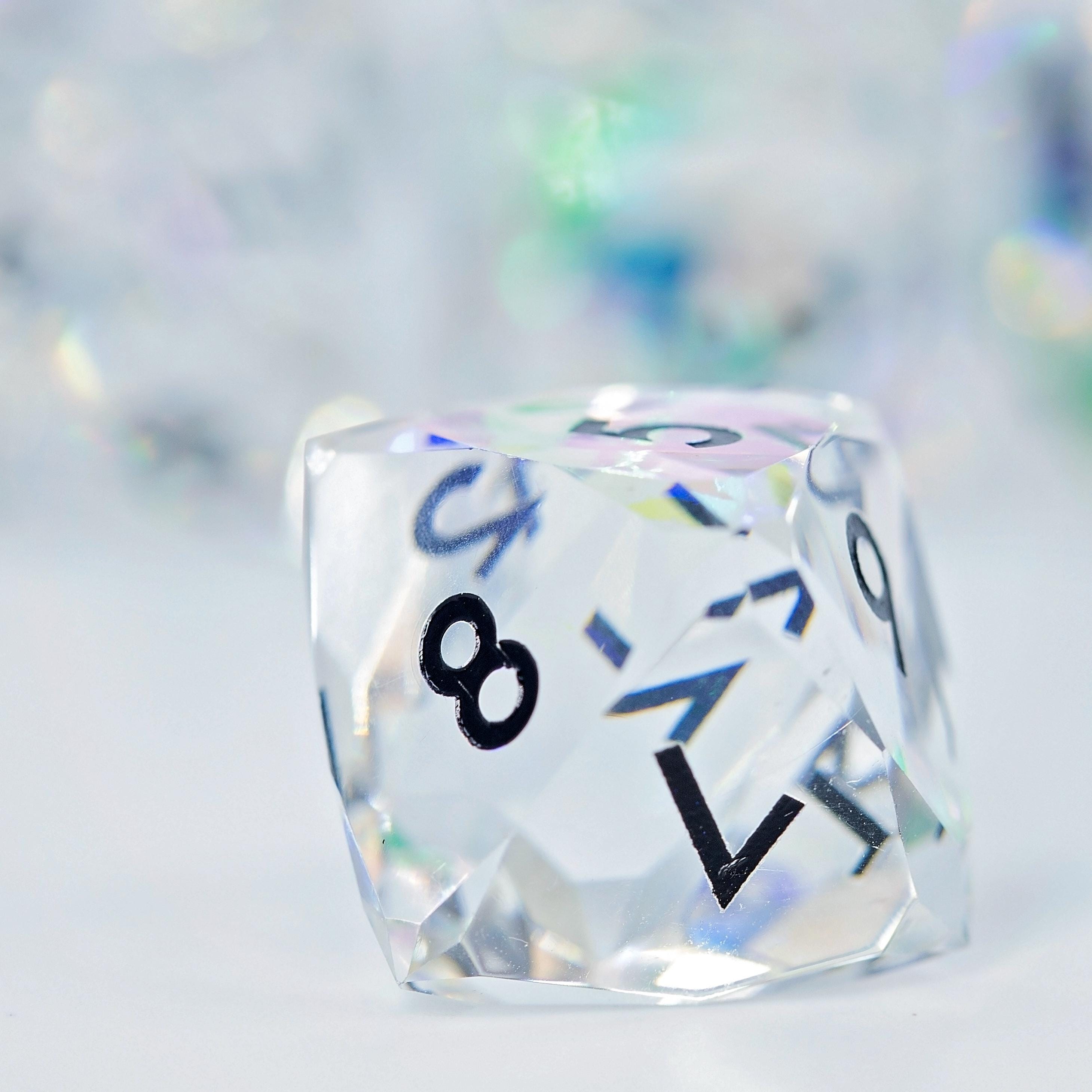 Faceted Resin DND Dice Set | Sage’s Faceted Crystals | Clear Gem Cut Design