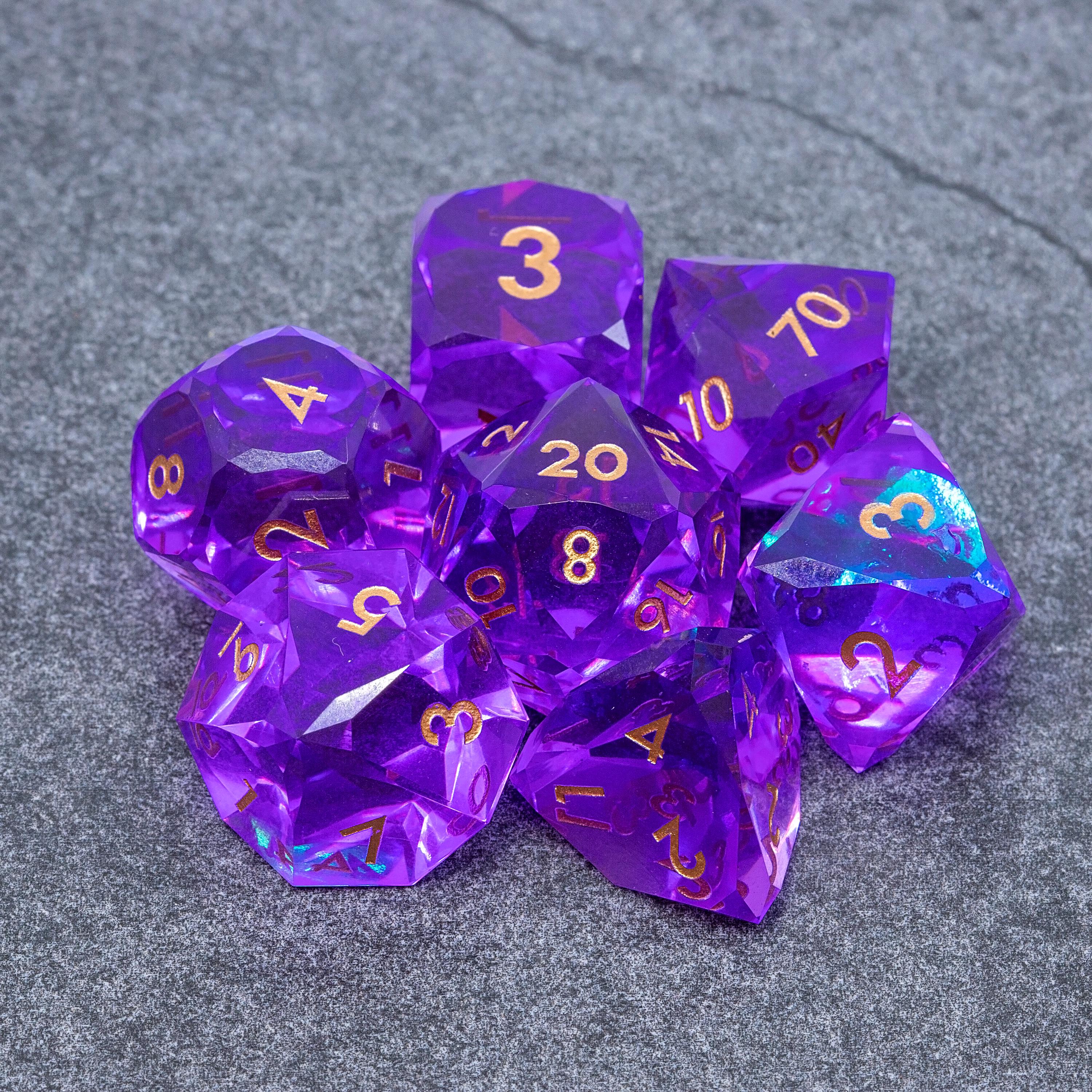 Faceted Resin DND Dice Set | Sage’s Faceted Crystals | Clear Gem Cut Design