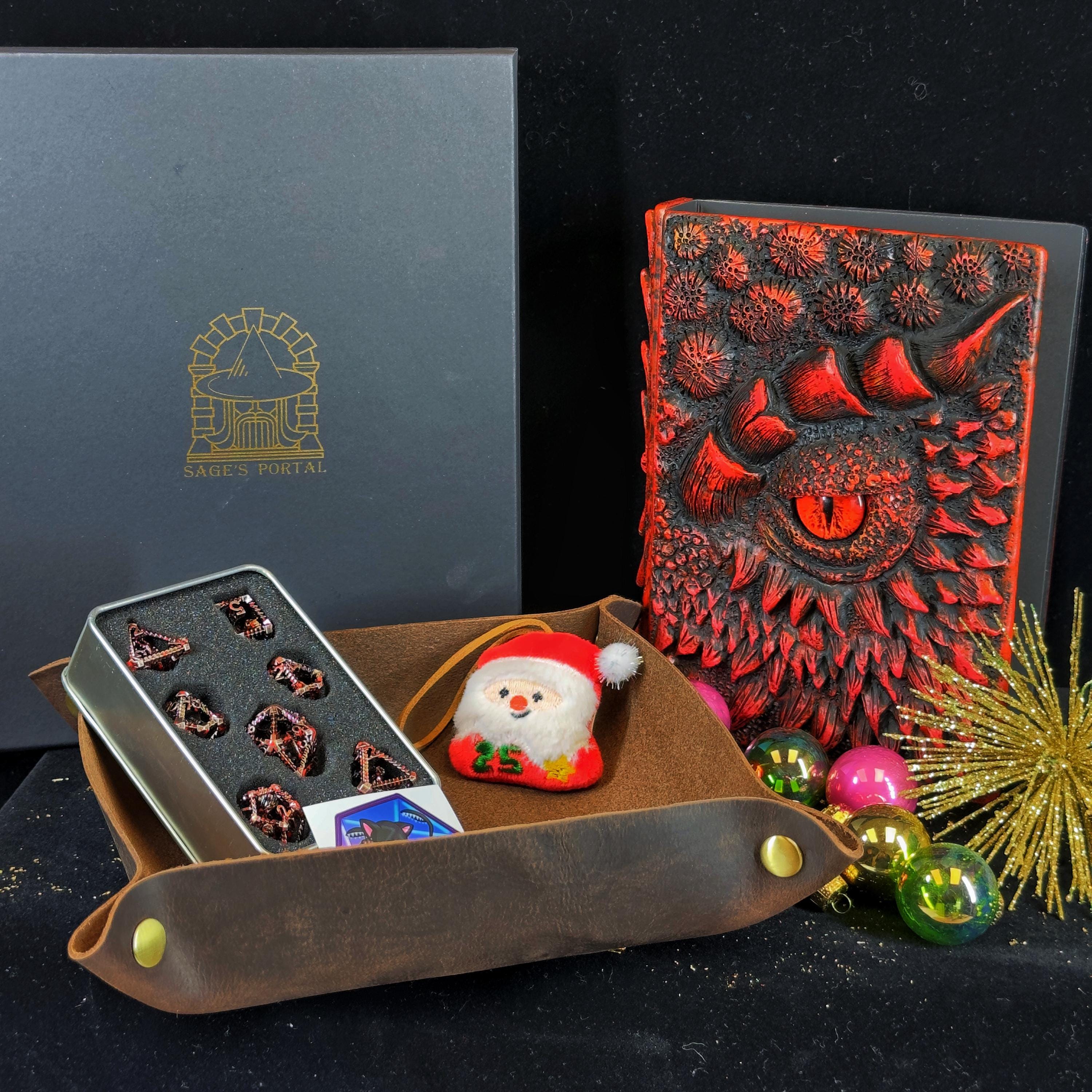 Sage's Christmas Notebook & Dice Gift Bundle | Dragon Journal, Dice Set, Leather Tray and Toy