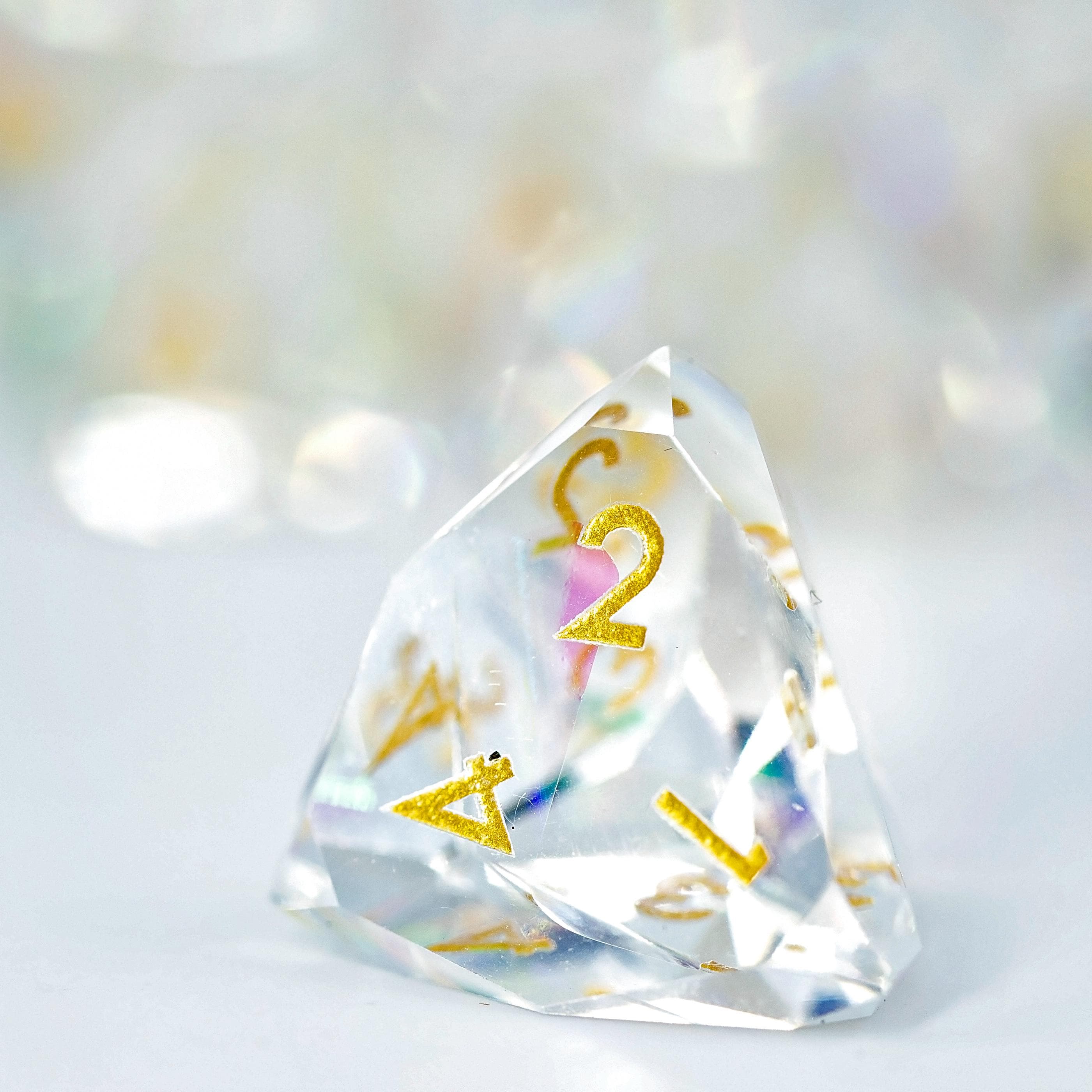 Faceted Resin DND Dice Set | Sage’s Faceted Crystals | Clear Gem Cut Design