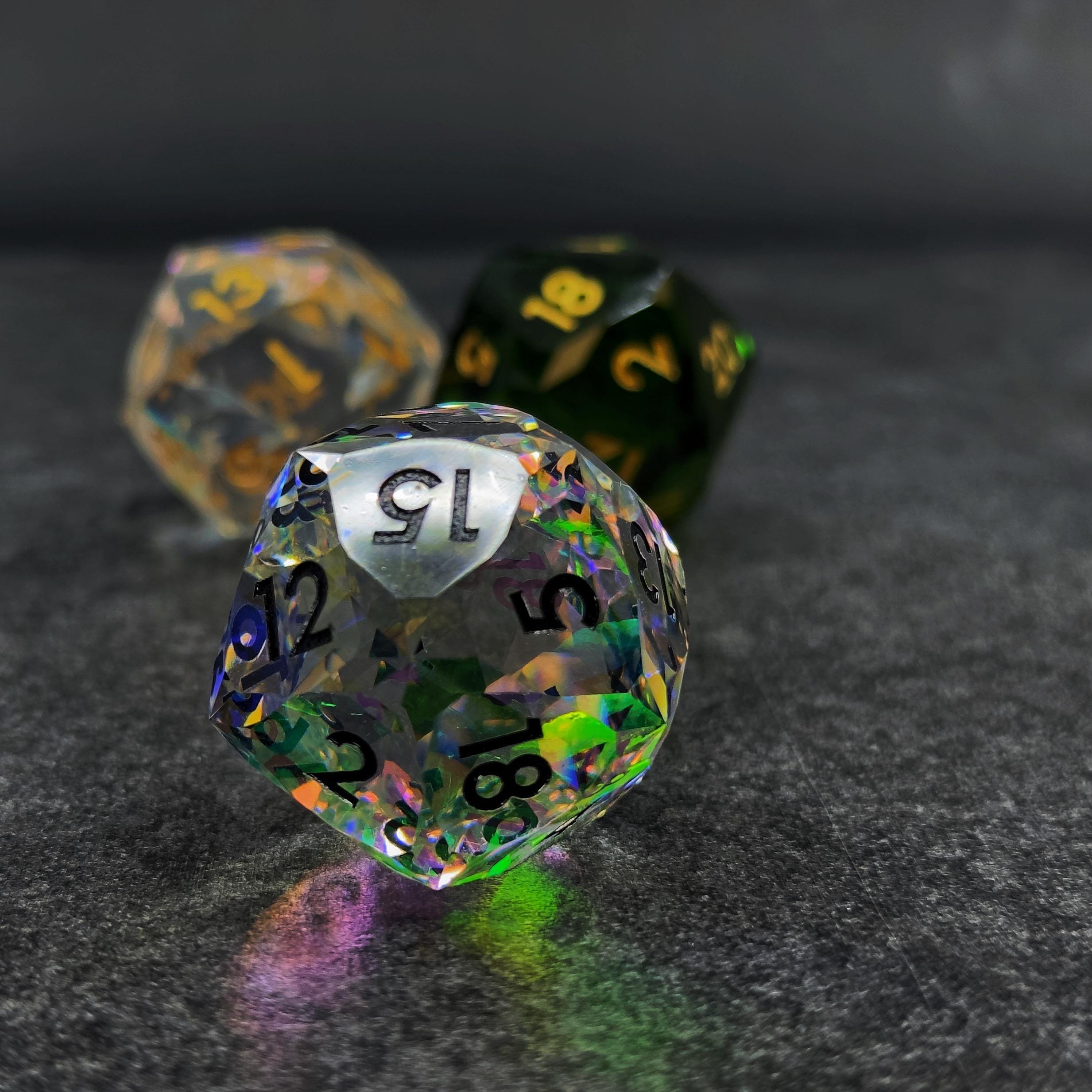 DND Faceted Resin 30mm D20 | Sage’s Faceted Crystals | Gem Cut Sharp Edge Dice