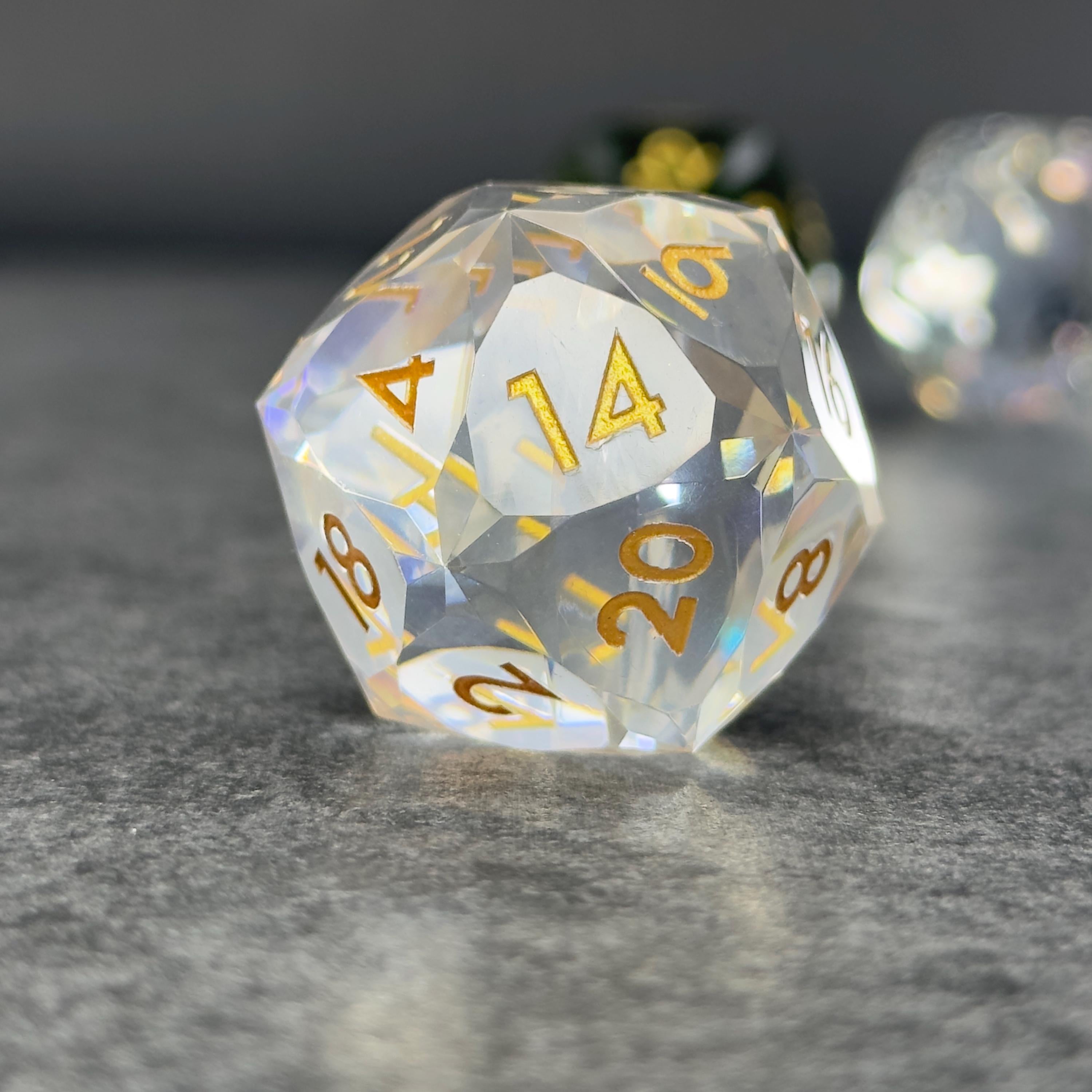 DND Faceted Resin 30mm D20 | Sage’s Faceted Crystals | Gem Cut Sharp Edge Dice